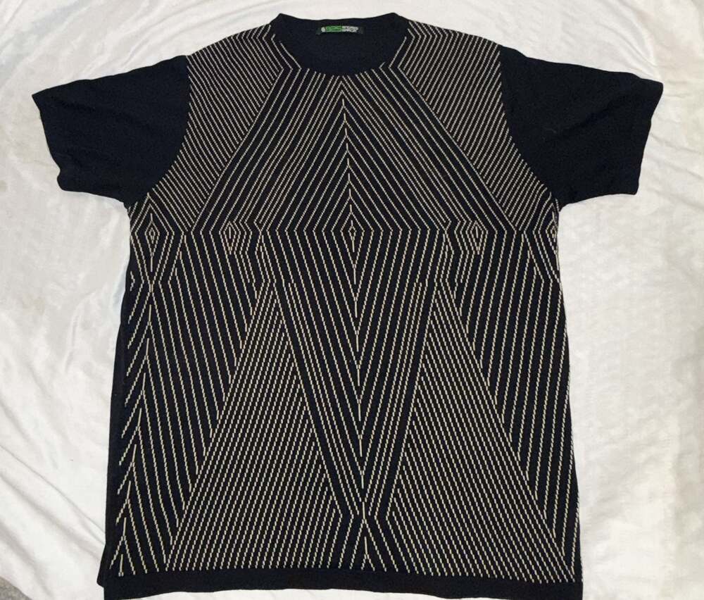925 Andres Garcia Short Sleeve Knit Geometric Pattern T-Shirt Made In Spain